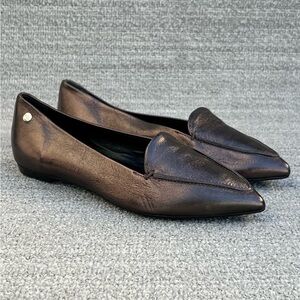 AGL ATTILIO GIUSTI LEOMBRUNI Vania Pointed Toe Flat Metallic Smoke Bronze 5.5 US